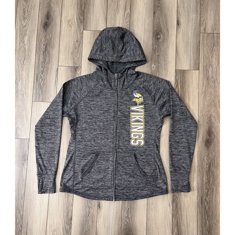 NFL Team Apparel Minnesota Vikings Womens L Full Zip Hoodie Grey Space Dye Logo